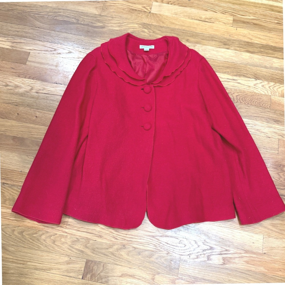 Pendleton Red 100% Wool Ruffle Collar Swing Jacket XL